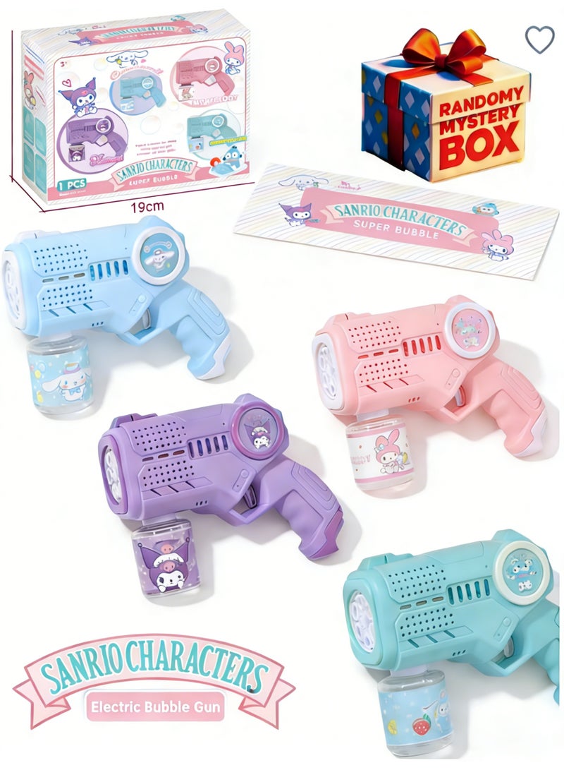 سانريو أسلحة فقاعات سانريو بستة فتحات، ماكينة فقاعات أوتوماتيكية، صانع فقاعات مع إضاءة، 4 صناديق عشوائية، هدايا للأطفال من عمر 3 إلى 8 سنوات، لعبة صيفية للهدايا في الهواء الطلق والداخلية لمناسبة عيد الميلاد أو حفل الزفاف - Image 1